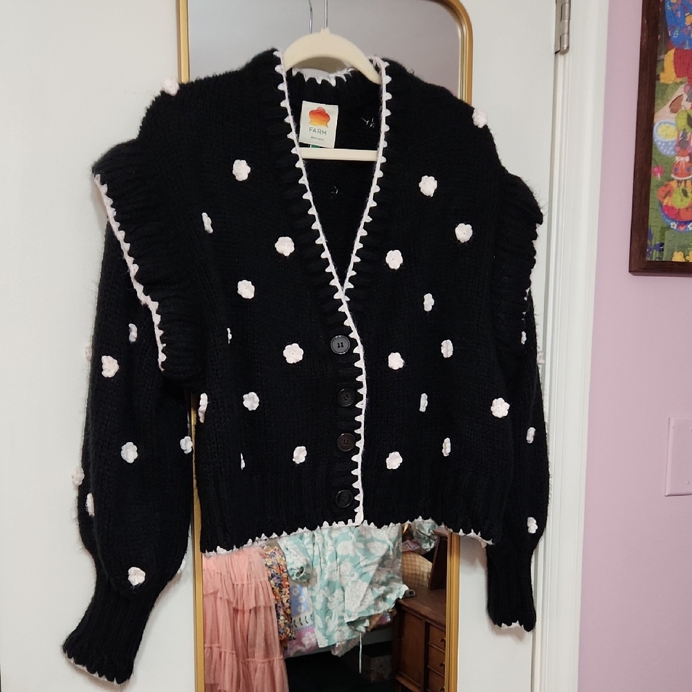 FARMrio Black Cardigan with White Flowers Large